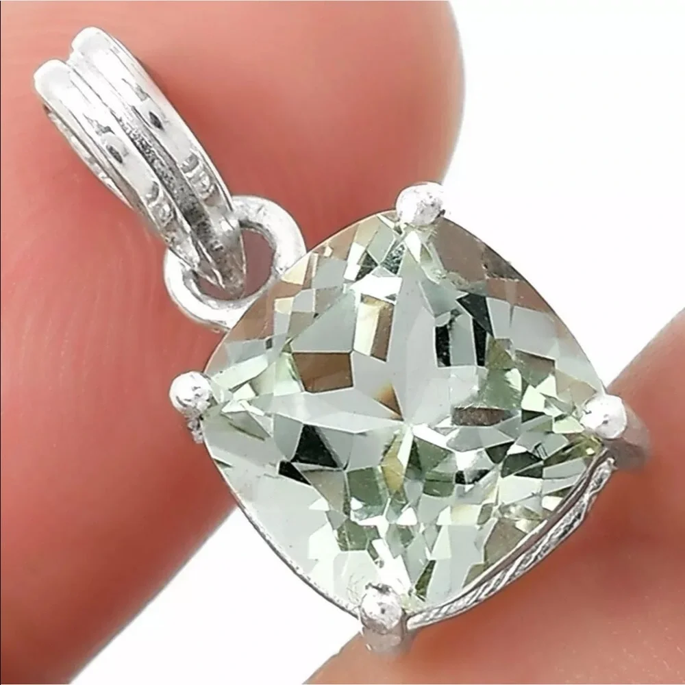 Genuine Praseolite Green amethyst Sterling silver pendants - Picture 2 of 3